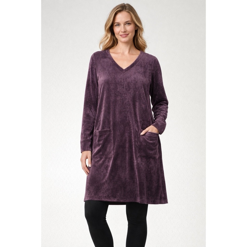 J. Jill Pure Jill Purple Velvet Tunic Shift Dress Women's Sz Medium Soft Pockets